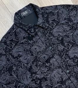 Dolce & Gabanna D&G Mens Black Paisley Brushed Cotton Velvet Shirt Italy XXLslim - Picture 1 of 11