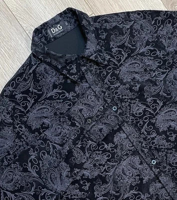 Dolce & Gabanna D&G Mens Black Paisley Brushed Cotton Velvet Shirt Italy XXLslim - Image 1 of 4