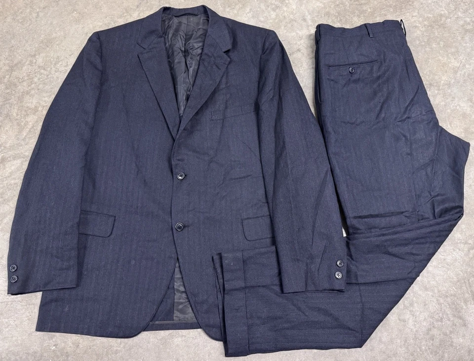 Traje Vintage Años 60 A Medida Para Hombre 42L Espiga Azul Marino Lana 2 Piezas Hecho en EE. UU. Foto 1 de 4