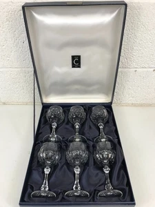 6 Christinenhutte Allegro Cordial Claret Wine Glasses 100ml Crystal 6" tall Box - Picture 1 of 6