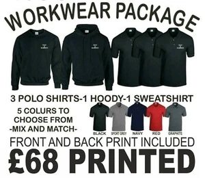 Personalised Printed Work Wear Package Hoodie Sweatshirt Polo Shirt S-4XL - Picture 1 of 6