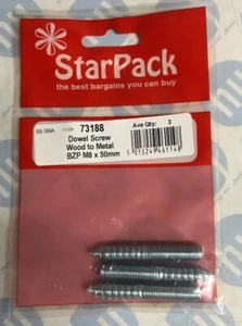 M8 X 50MM DOUBLE ENDED DOWEL WOOD TO METAL SCREWS M8x50MM SIZE X 3 - Picture 1 of 2