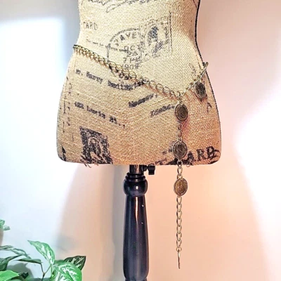 Cinturón de cadena vintage tono dorado con 5 monedas de imitación Washington, ajustable S M L XL Foto 1 de 4