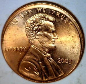 2003 ERROR OFF CENTER Lincoln Cent Nice Unc. / BU Coin RARE DATE NR FREE SHIP - Picture 1 of 2