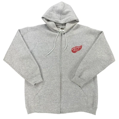 Sudadera con Capucha Tultex De Colección Años 90 Detroit Redwings Gris Cremallera Completa Hecha en EE. UU. L Foto 1 de 4
