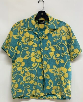 Vintage Fred Richards 1950s 60s Shirt Men’s L Green Yellow Floral Hawaiian Aloha - Image 1 of 4