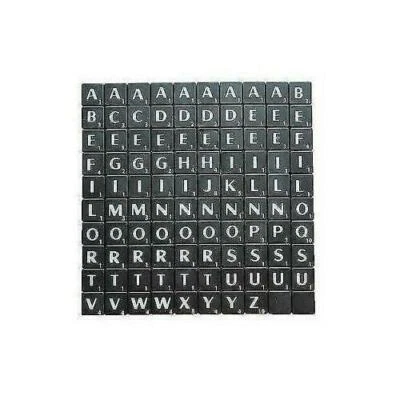 TILES BLACK/WHITE LETTERS FULL SET 100 PIECES -PLASTIC BLACK COLOURED - Image 1 of 4