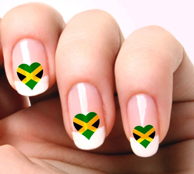 20 Nail Art Decals Transfers Stickers #926 - Jamaican Flag Heart