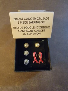 Avon Earring Set Pierced Faux Stones and Pearls Breast Cancer Crusade 2015 - Picture 1 of 1