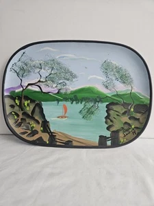 Hand Painted Rectangle Platter 14"L x 10.5"W x 7/8"H Multicolor Signed - Picture 1 of 8