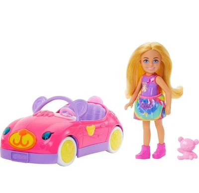Barbie Chelsea Muñeca y Coche Juego • Muñeca Rubia con Rosa Convertible y Oso Mascota Foto 1 de 4