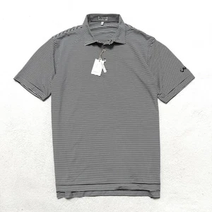 PETER MILLAR Golf Mens Sz L Large Polo Shirt performance Striped Custom Logo ! - Picture 1 of 6