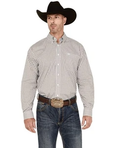 Cinch Men's Geo Print Long Sleeve Button-Down Stretch Western Shirt White Small - Picture 1 of 4