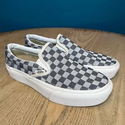 VANS Off The Wall Platform Slip On Sneaker Checkerboard Denim Mens 5.5/ Womens 7 - Image 1 of 4