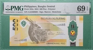 2024 PHILIPPINES 500 PISO P# 252a S/N AA2469688 PMG 69 EPQ  GEM UNC  TOP POP 1! - Picture 1 of 3