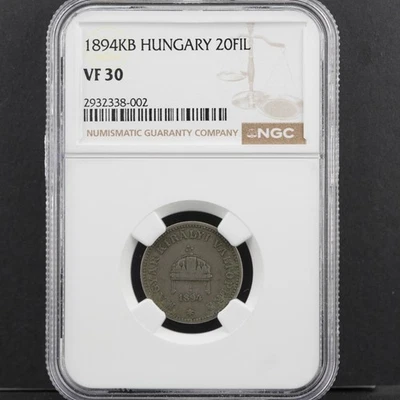 1894 KB Hungary 20 FIL NGC VF 30 Condition Coin 🇭🇺 Free Shipping! - Image 1 of 3