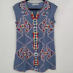 Bindu Etuikleid Damen Medium Multi Aztekenmuster bestickt Flügelärmel V-Ausschnitt - Bild 1 von 10