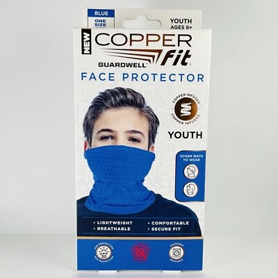 Copper Fit Guardwell Face Protector Mask Youth Blue Kids Neck Gaiter New In Box - Image 1 of 4