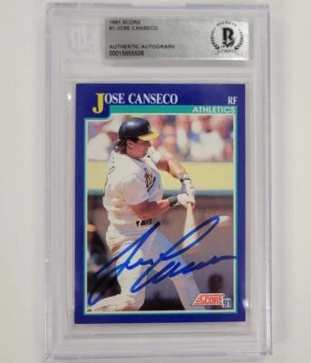 Jose Canseco signed 1991 Score #1 card auto autograph ~ Beckett BAS - Image 1 of 2