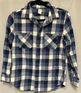 There Abouts Boys Size 10-12 Husky Blue White Long Sleeve Plaid Shirt Collared - Picture 1 of 4