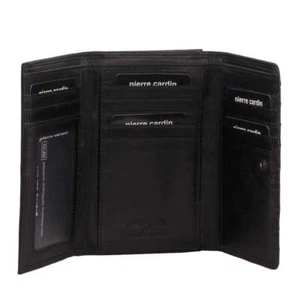 Pierre Cardin Stich Design Leather Ladies Large Tri-Fold Wallet in Black - Picture 1 of 3