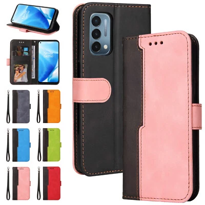 For Oneplus Nord 2 CE N200 5G Stitching Flip Stand Card Slots Phone Case+Strap - Image 1 of 4