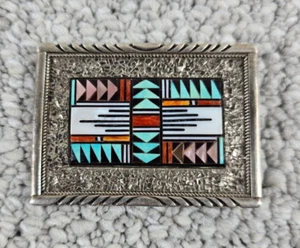 De Colección Earlene Bowannie Zuni Plata Esterlina Turquesa MOP Hebilla de Cinturón 48.4g *LEER - Imagen 1 de 6