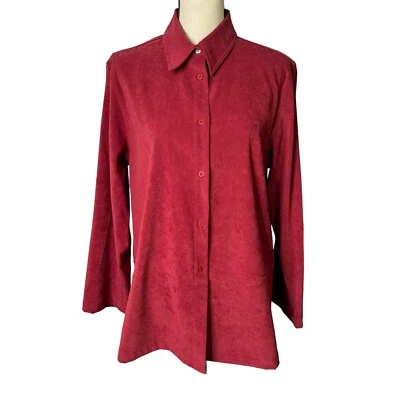 Josephine Chaus Sport Blouse Womens Medium Burgundy Button Up Long Sleeve Career — 第 1/4 张图片