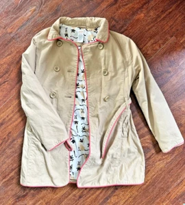 Gymboree Girls Beige Cats Pea Coat [Size L 10-12] Cotton Belted Lightweight - Picture 1 of 4