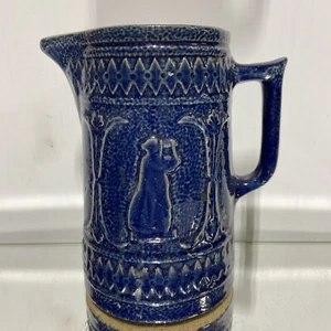 VTG. Cobalt Blue LADY with LYRE Stoneware Pitcher Red Wing Pottery Robinson Ohio - Picture 1 of 22