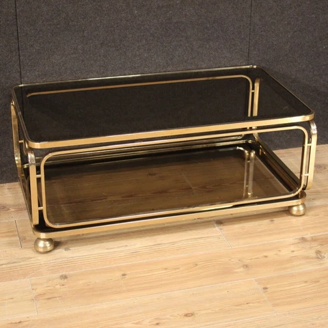 Living room coffe table in metal with wheels 2 shelves glass furniture 80s 900 Cover
