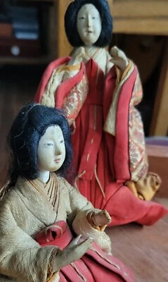 Muñecas antiguas Hina Matsuri Taishi japonesas - corte damas madera porcelana hechas a mano Foto 1 de 4