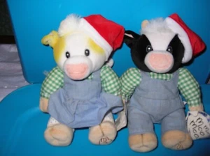 VINTAGE Mary's Moo Moos, 6" PLUSH PATTY & CHIP IN SANTA HATS 1999 LAST SET - Picture 1 of 2