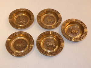 Vintage Set 5 Brass Ashtrays, Animal Images - Picture 1 of 7