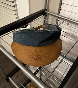 VINTAGE LEVI STRAUSS DENIM VISOR HAT CAP LEATHER BILL ORANGE TAB STRAPBACK RARE - Picture 1 of 9