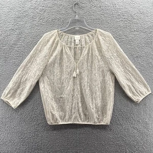 Chico’s Women’s Size 1 (M/8) Cream See-Through Floral Blouse - Picture 1 of 12