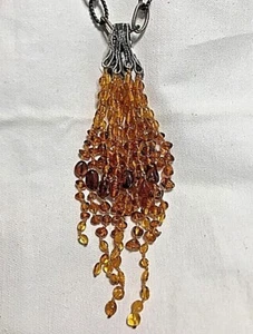 Sterling Silver .925 ~ 16 Strands of Cascading Natural Baltic Amber ~ 8" Pendant - Picture 1 of 10
