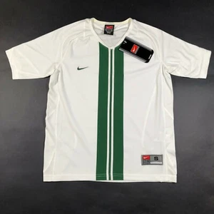 NEW Nike T Shirt Youth Boys S (8) White Green Striped V Neck Dri Fit Dry - Picture 1 of 8