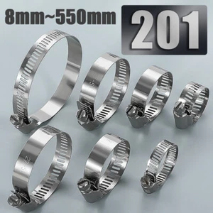 201 Stainless Steel Drive Hose Clamps Worm Clips Diameter 10 - 550mm Wide 8/12mm - Picture 1 of 18
