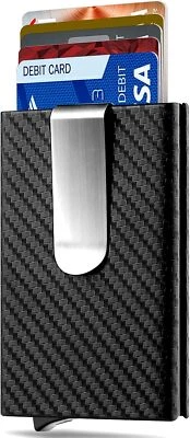 Slim Leather Card Holder Wallet for Men-Carbon Fiber Wallet for 6 Credit Cards - Image 1 of 4