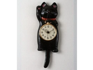 Black Manekineko cat analog wall clock Lucky neko - Picture 1 of 2