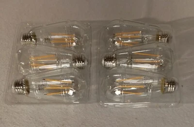 Pk 6 Edison LED Filament Light Bulbs 2700 Lumens Dimmable E26 New - Image 1 of 4