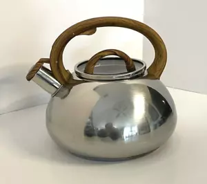 BRANDANI ITALIAN Faux Wood Soft Touch 3.0 Qt. Whistling Stainless Steel Kettle - Picture 1 of 8