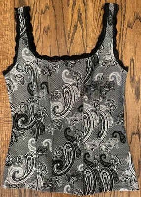 White House Black Market Black Silver Paisley Lace‎ Trim Corset Tank Size S Foto 1 de 4