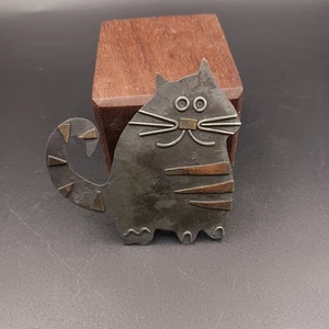Handmade Cat Brooch Titanium With Brass Embellishments 2"" - Picture 1 of 18