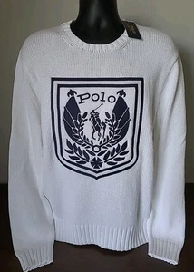 Suéter tejido Polo Ralph Lauren Big Logo Crest, blanco, talla L - Imagen 1 de 6