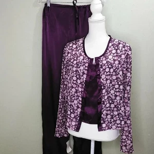 Kathryn 3 Piece Plum & Floral Print Pajama PJ Set - L - NWT - Picture 1 of 13