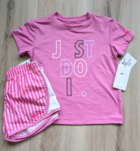 Nike T-Shirt & Shorts DRI-FIT Set Girls Size 6 NWT Pink Magic Flam 2Piece Outfit - Picture 1 of 4
