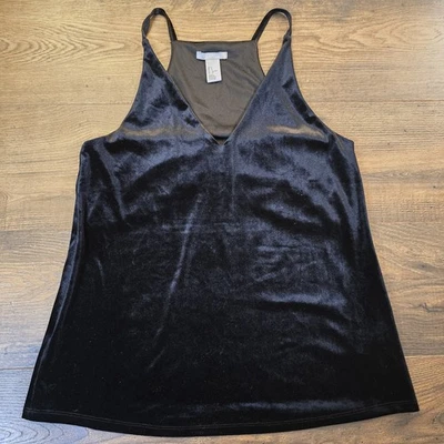 Camiseta sin mangas H&M de terciopelo negra para mujer S cuello en V cami Y2K fiesta caprichosa Foto 1 de 4