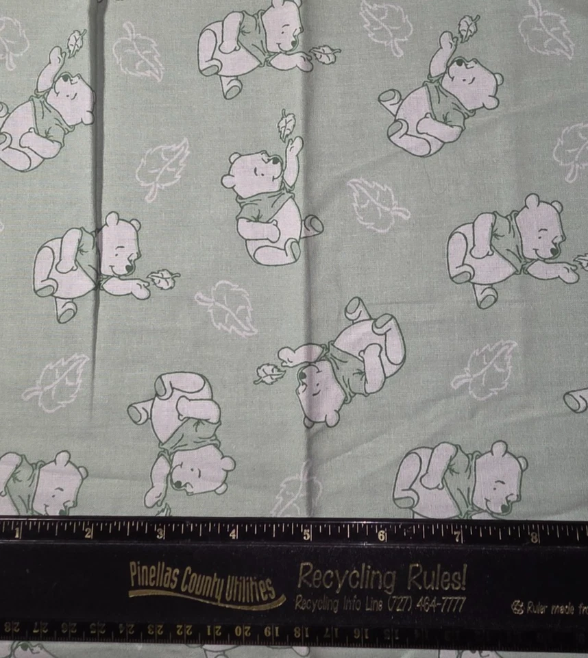 Disney Winnie the Pooh Chasing Leaves Green Craft Sewing Fabric 10" VTG NEW - Image 1 of 1